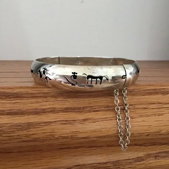 Vintage Sterling Silver 925 Bangle with Symbols - Picture 3 of 8